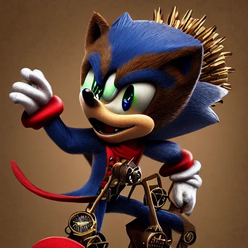 Image similar to steampunk sonic the hedgehog, 8 k, high detail