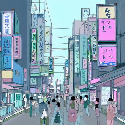 Prompt: pastel colored digital art of tokyo, trending on artstation