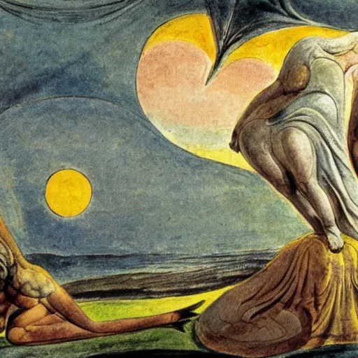 Image similar to mythological landscape in the style of william blake