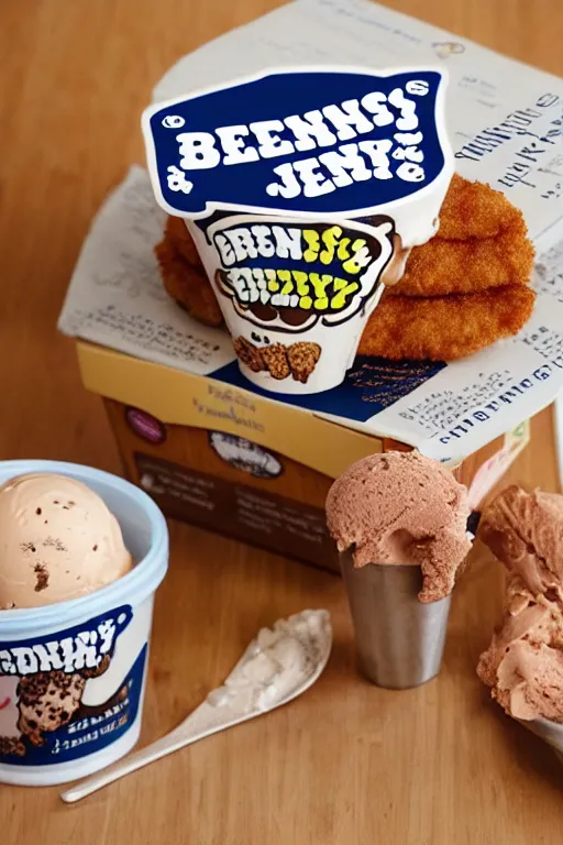 Prompt: schnitzel flavoured ben and jerry's ice cream