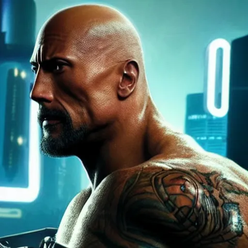 Prompt: Dwayne Johnson in Cyberpunk 2077