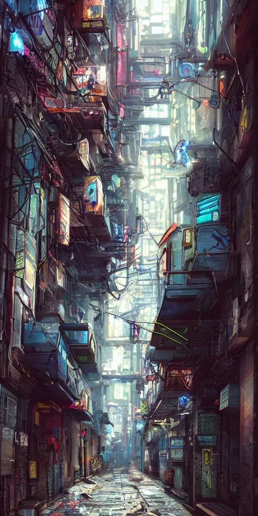 Prompt: A realistic cyberpunk alleyway