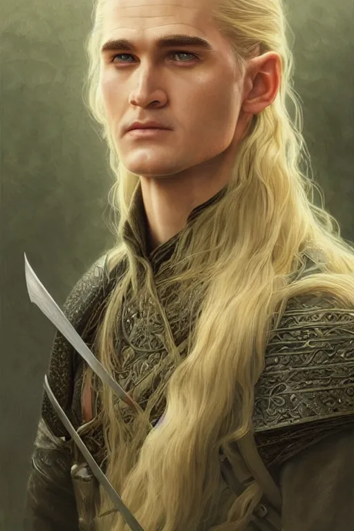 Image similar to Legolas from Lord of the Rings, diffuse lighting, fantasy, intricate, elegant, highly detailed, lifelike, photorealistic, digital painting, artstation, illustration, concept art, smooth, sharp focus, art by John Collier and Albert Aublet and Krenz Cushart and Artem Demura and Alphonse Mucha