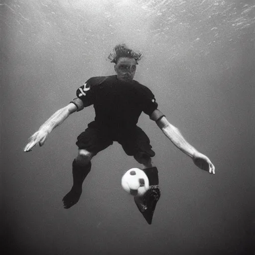 Image similar to Underwater photo of a football player by Trent Parke, clean, detailed, Magnum photos