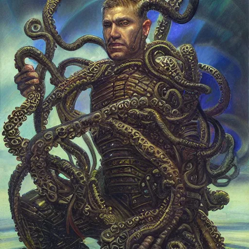 Prompt: portrait of a warrior with tentacles, by donato giancola.