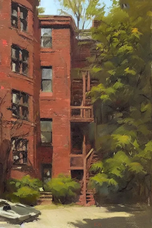 Image similar to (((((a ramshackle manhattan brick brownstone deep in the forest))))) by Gregory Manchess!!!!!!!!!!!!!!!!!!!!!!!!!!!