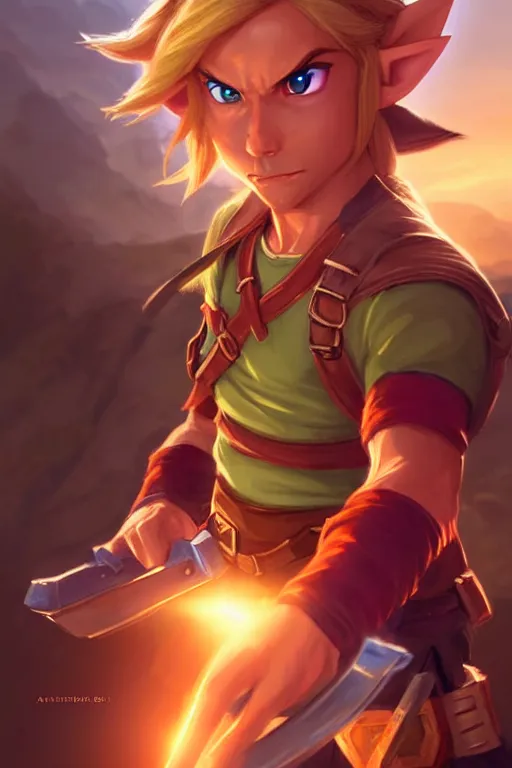 Image similar to link from Zelda, movie poster, highly detailed, digital painting, artstation, concept art, smooth, sharp focus, illustration, cinematic lighting, art by artgerm and Greg rutkowski