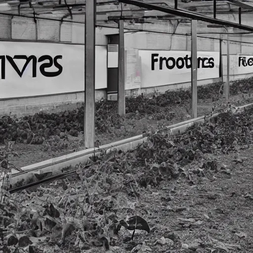 Image similar to a ransacked grocery store, broken signs, filthy flooring. Vines growing. Award-winning photo. OM system 12–40mm PRO II 40mm, 1/100 sec, f/2 8, ISO 800