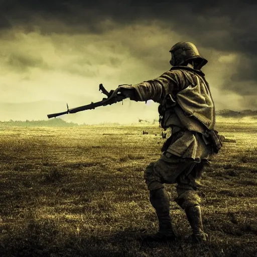 Image similar to war, pyrus victory, loner, battlefield scene, dramatic lighting, ultra hd, hdr, 8 k