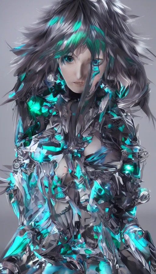 Prompt: render beautiful 3 d anime woman with short silver hair, blue eye and green eye, black tribal dress, highly detailed, trending on artstation, blender, cinematic color grading