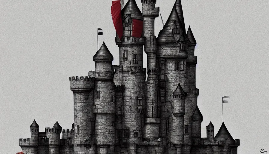 Image similar to postmodern style castle, digital art, trending on art station