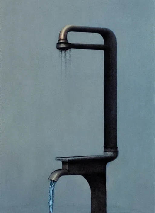 Image similar to water faucet dripping Edward Hopper and James Gilleard, Zdzislaw Beksinski, highly detailed