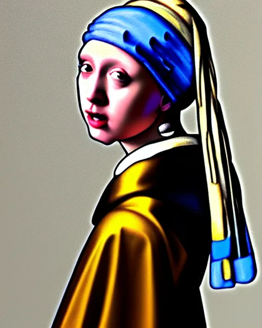 Image similar to darth vader looking over his shoulder, portrait in the style of girl with a pearl earring by johannes vermeer, high quality oil painting, highly detailed