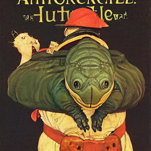 Image similar to anthropomorphic turtle hero by norman rockwell