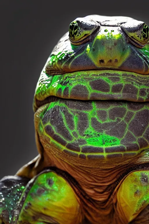 Image similar to buff turtle man, ultra realistic digital art, character design, neon futuristic turtle, turtle character, 4k, HD nature photography