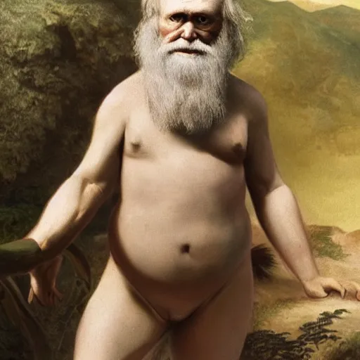 Image similar to charles darwin in a bikini realistic 4 k photograph