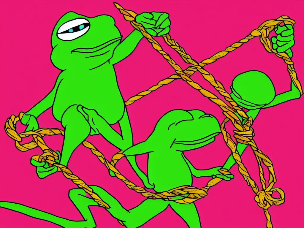 Image similar to illustration of a pepe the frogs with a whip, stunning scene, perfect face, bright colors, 4 k resolution, trending on artstation