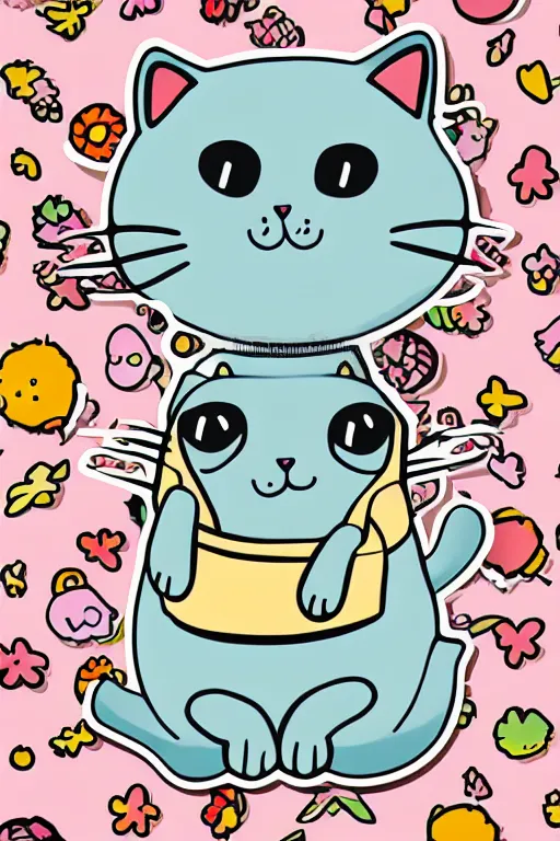 Image similar to Kawaii Cat, sticker illustration, high quality, high resolution.