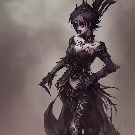 Prompt: concept art, gothic, ultra-wide shot, character design, highly detailed full body, beautiful figure, dynamic pose, fierce