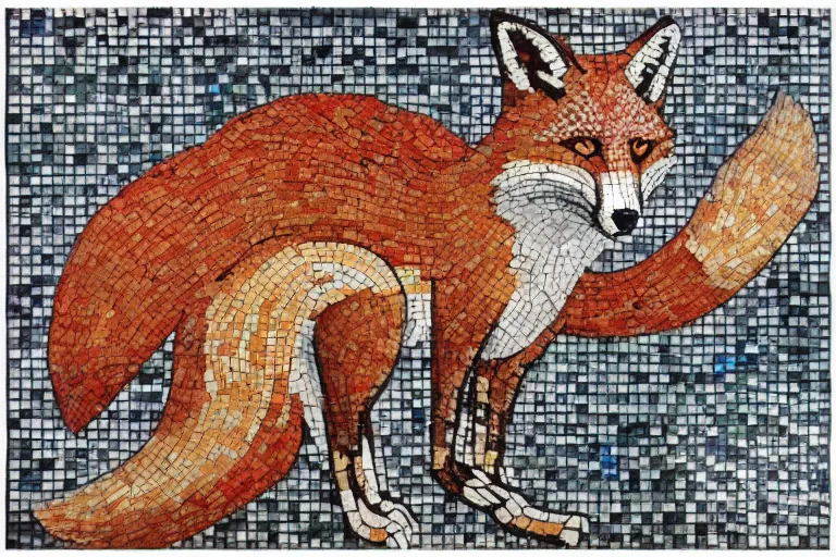 Image similar to Tile mosaic mural of a Red Fox, intricate detailing, mostly triangular and geometric, beautiful high quality art