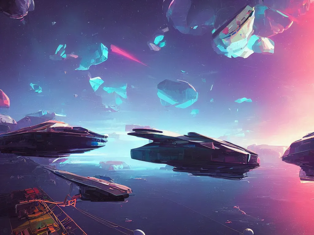 Image similar to minimalist floating asteroid mining colony by alena aenami, petros afshar