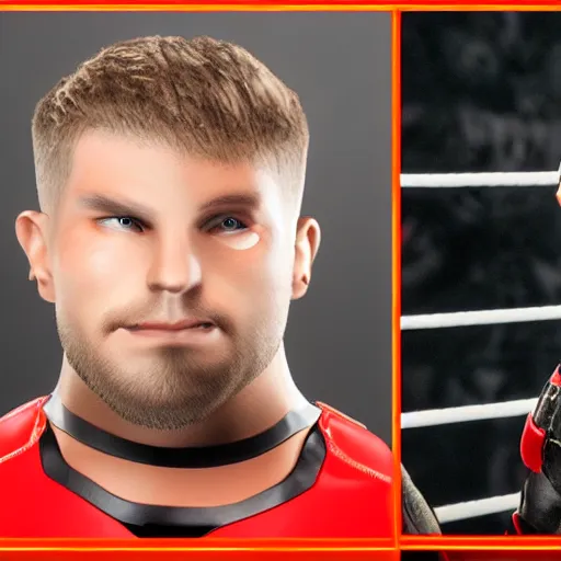 Image similar to Polish guy that has short hair that looks like a helmet and which is thin joins WWE, Realistic, HDR, Clear Image, HDD, Dynamic lighting,