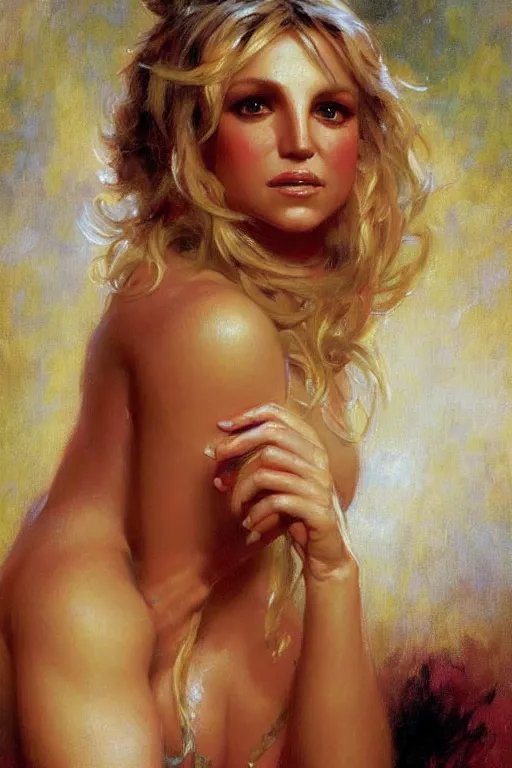 Image similar to detailed portrait of a beautiful britney spears, painting by gaston bussiere, craig mullins, j. c. leyendecker