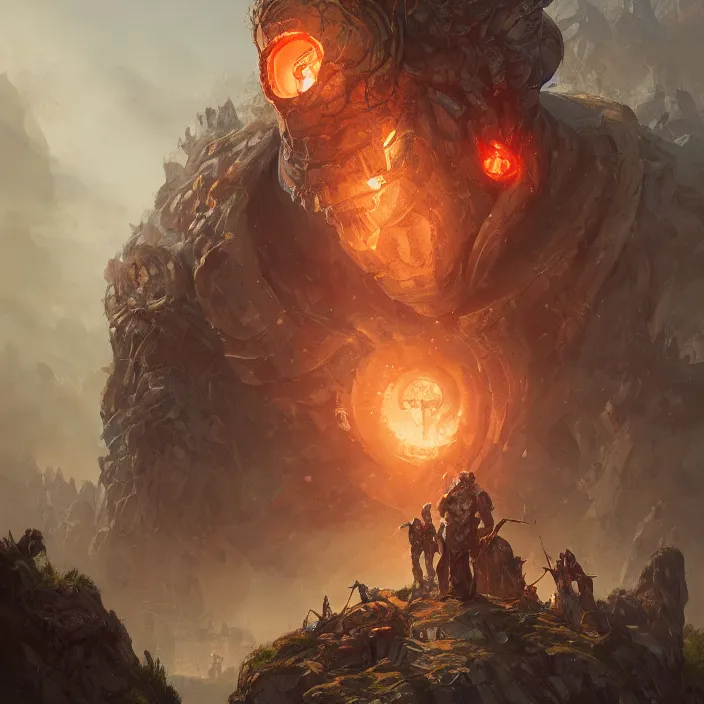 Image similar to cyclops giant gazing d & d, d & d style, trending on artstation, intricate, highly detailed, vivid painting, colorful, art by greg rutkowski