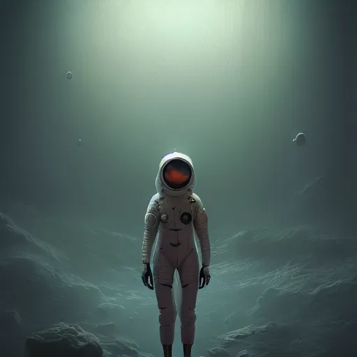 Image similar to soft painting render curiosities lovecraftian, beautiful woman in spacesuit, omnious, horror, accurate features, focus, very intricate ultrafine details, random volumetric lighting, dense fog, award winning masterpiece, octane render 8 k hd, artstation, tom bagshaw inspired