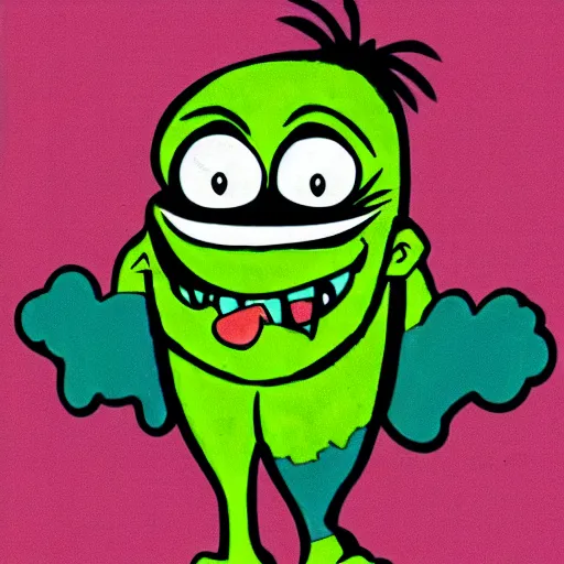 Prompt: ugly cute 1 9 9 0's morning cartoon character, aaahh!!! real monsters cartoon style