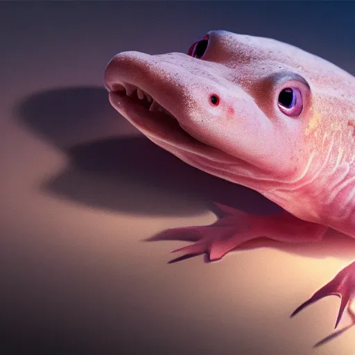 Image similar to a closeup shot of an axolotl, dramatic lighting, cinematic, extremly high detail, photorealistic, cinematic lighting, artstation