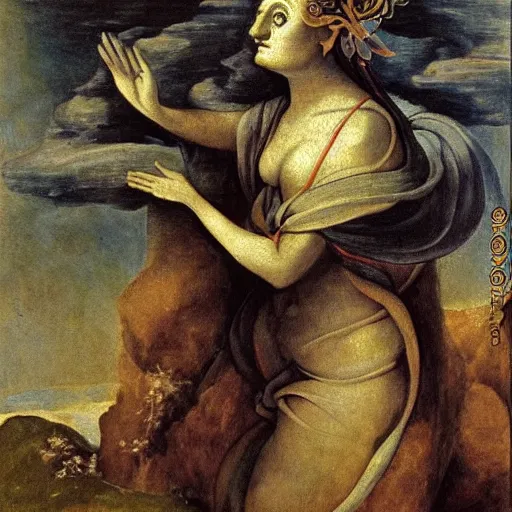 Prompt: goddess of complex mathematical equations inspired by bosch, goya, courbet. mathematical paradise, detailed beautiful animals, esoteric equation heaven, detailed beautiful plants, 3 d platonic solids, elegant intricate diagrams, beautiful equations, oil paint, pen and ink, color, hyperrealistic, on loan from louvre, masterpiece