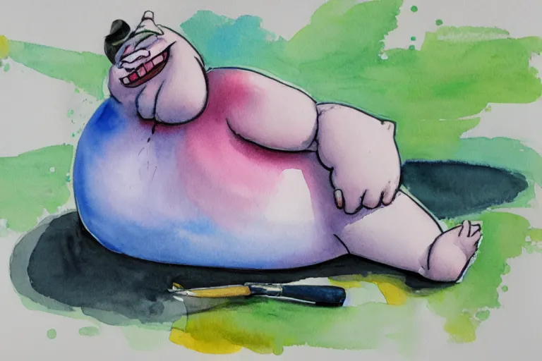 Image similar to obese discord moderator, watercolor, highly detailed