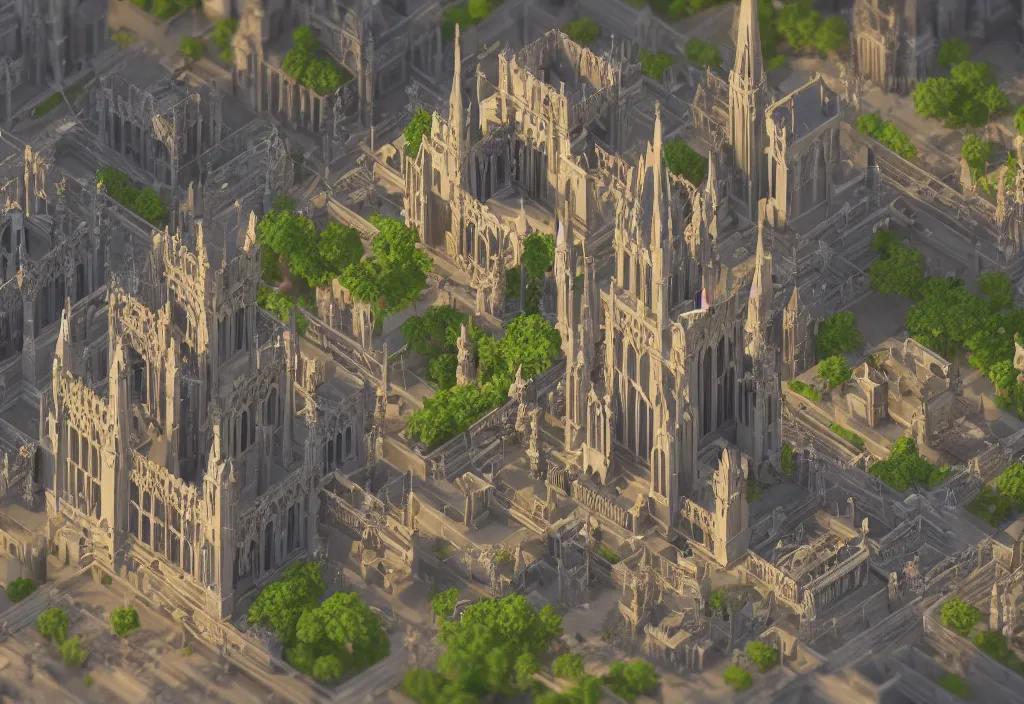 Prompt: isometric voxel cathedral, cinematic lighting, 4k