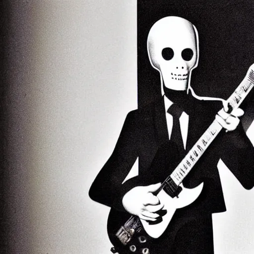 Prompt: slenderman playing guitar in oasis band