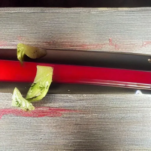 Prompt: best katana in the world with tomato sauce on it