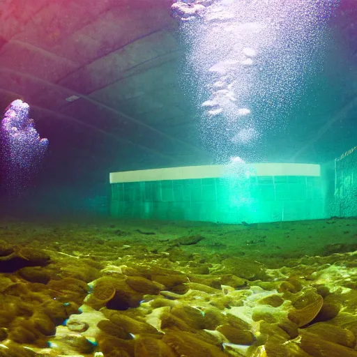 Prompt: underwater landscape view of Scottish Parliament, deep underwater, fish shoal, in style of Greg Rutkowki, dynamic lighting, 4k, very very very highly detailed, hyper realistic