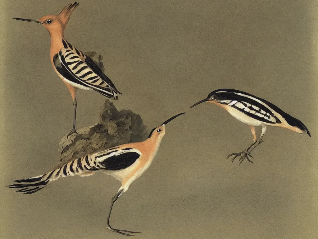 Prompt: Hoopoe. Simple, realist painting by Audubon