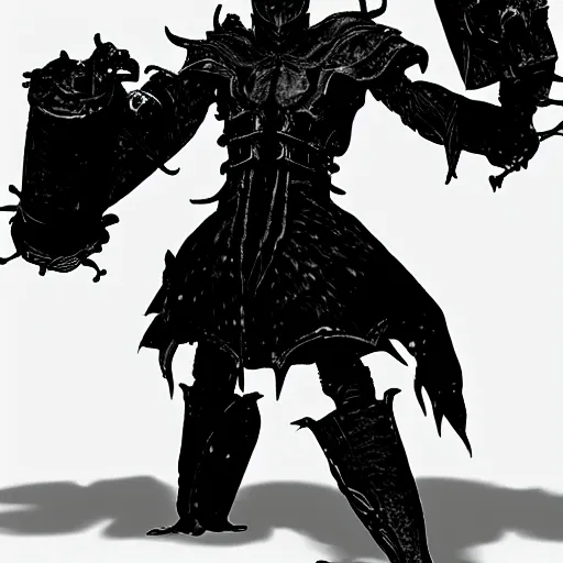 Prompt: The Shadowlord from Nier Replicant fighting the machine life forms, highly detailed, realistic, tragic