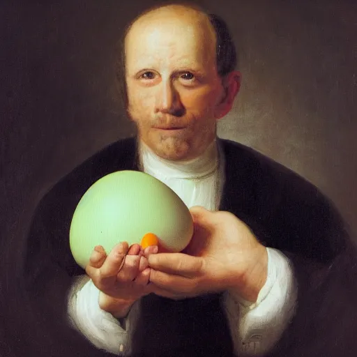 Image similar to a portrait of a man holding an egg