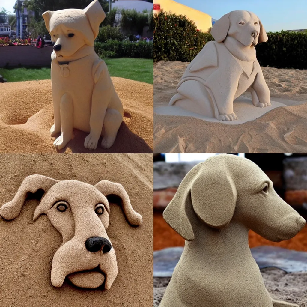 Prompt: dog made out of sand in the shape of a emma watson