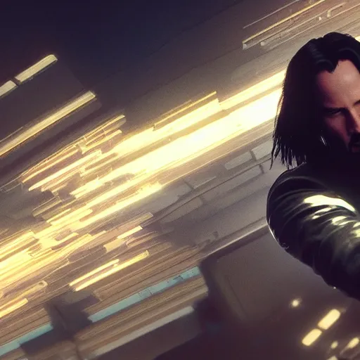 Prompt: keanu reeves, matrix movie, volumetric lighting, beautiful, golden hour, sharp focus, ultra detailed, cgsociety by leesha hannigan, ross tran, thierry doizon, kai carpenter, ignacio fernandez rios, noir photorealism, film