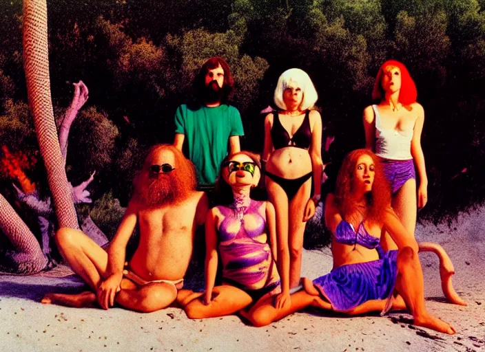 Image similar to photo of dadcore occult wizards and momcore witches on vacation in ibiza, by richard corben by william eggleston by annie leibovitz, fujifilm velvia 5 0. masterpiece. intricate, hyper realism, high detail, octane render, unreal engine, 8 k, by katsuhiro otomo