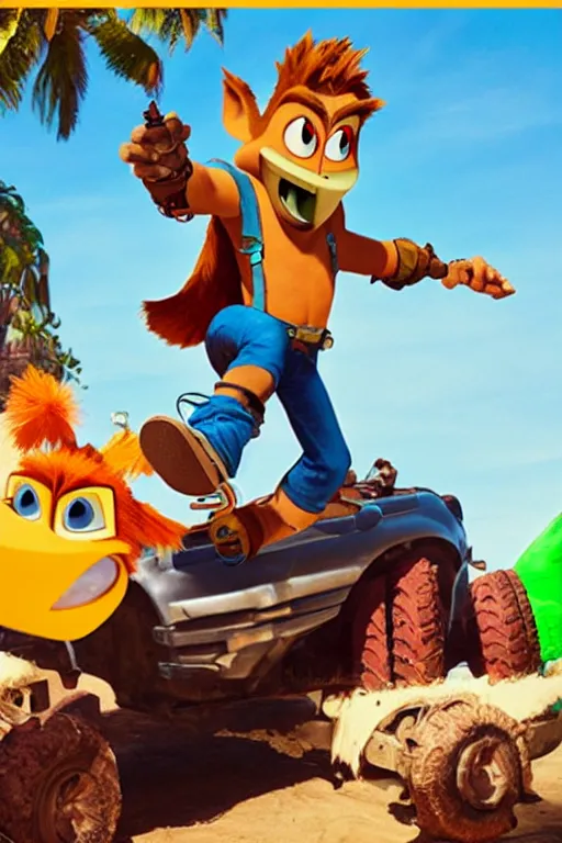 Image similar to Chris Pratt as Crash Bandicoot, set photograph, cover of Vogue