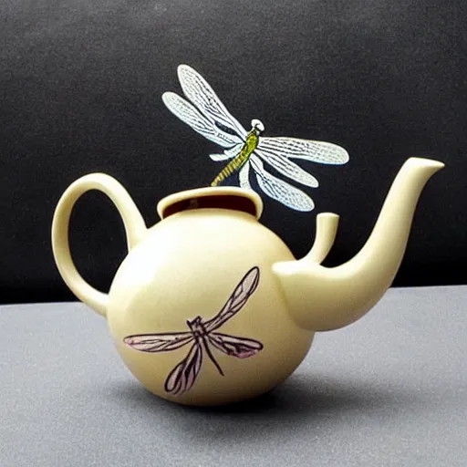 Prompt: Dragonfly-shaped teapot in the shape of a dragonfly that looks like a dragonfly that has the form of a dragonfly