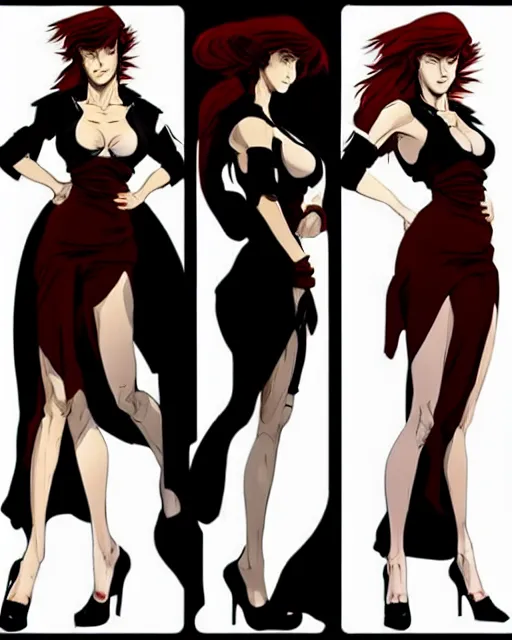 Prompt: style of yoji shinkawa, don bluth : : gorgeous mary elizabeth winstead : : evil sorceress, swirling black magic, black dress : : symmetrical face, symmetrical eyes : : full body pose : : gorgeous red hair : : cinematic lighting : :