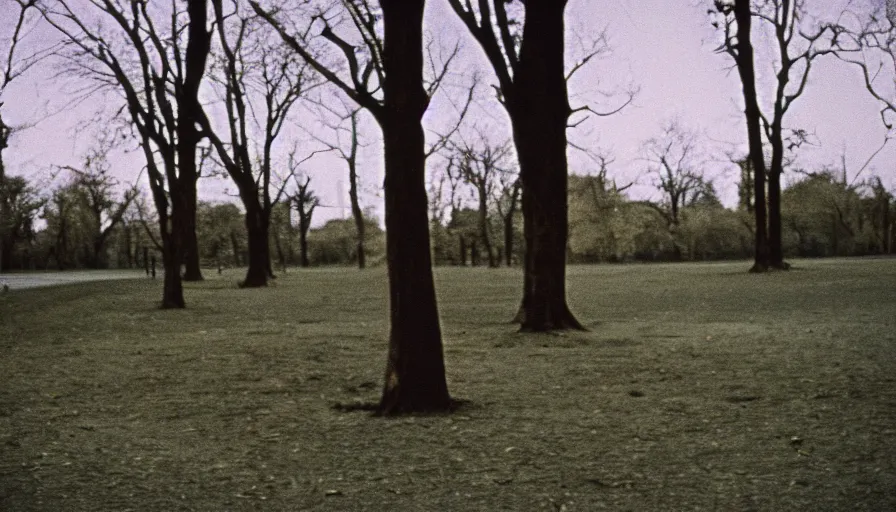 Image similar to 60s movie still of empty royal park, cinestill 800t 50mm eastmancolor, liminal Space style, heavy grain-s 150