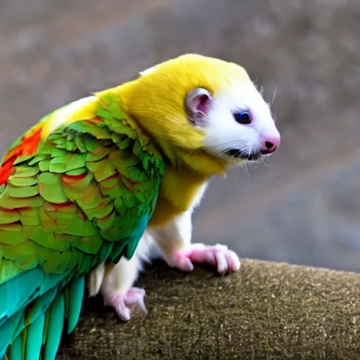 Prompt: mix between a ferret and a parrot, ferret parrot