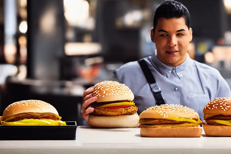 Prompt: mcdonalds human between two sesame seed buns, commercial photograph