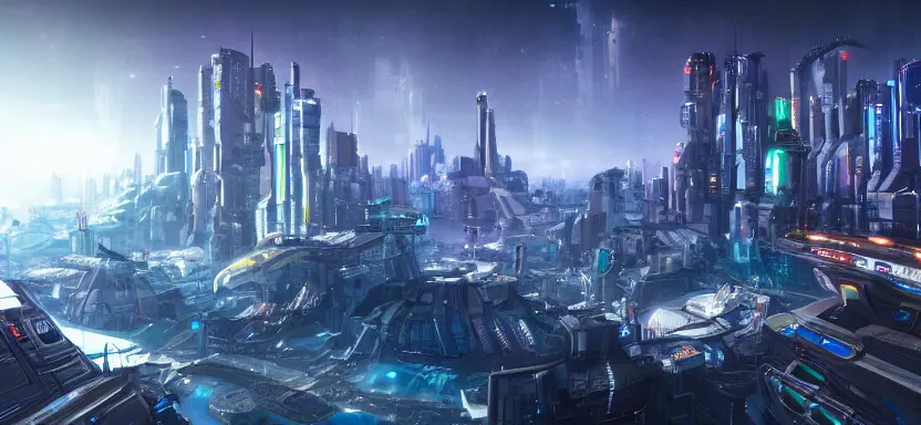 Prompt: a futuristic city in space, cyberpunk, by juan ortiz 8k,